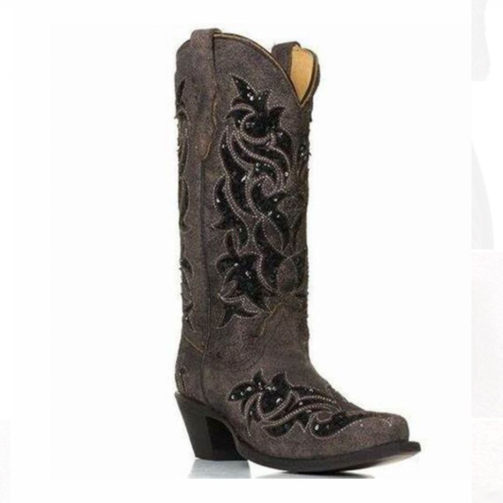 Corral Women's Sequence Inlay, brown, black boots